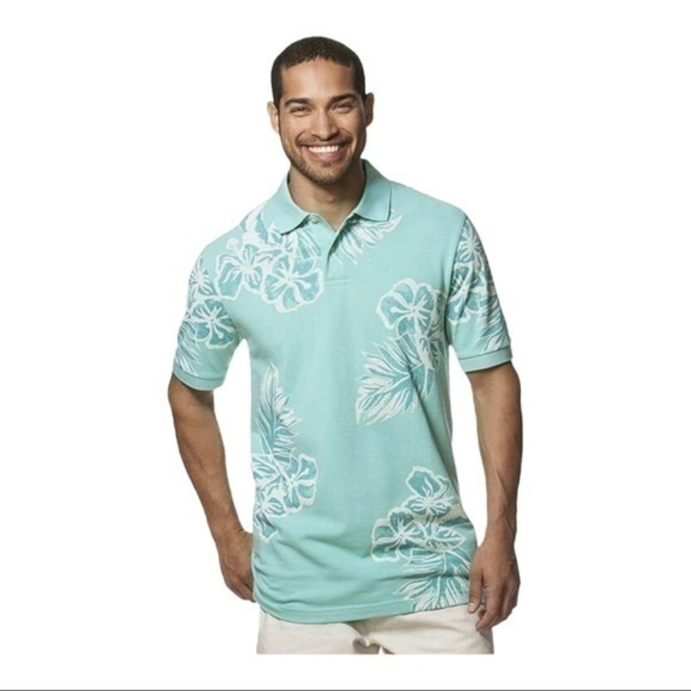 Chaps Men T shirt Green Leave Floral Sz XXL